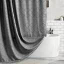 Extra Long Boho Grey Woven Fabric 84 Inch Shower Curtain 72 x 84 Tufted Chevron Striped Shabby Chic Textured, Modern Farmhouse Minimalist, Water Resistant Curtain Set for Bathroom, Hotel Decor