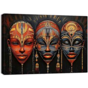 2 x ZQQART African American Wall Art for Living Room Ethnic Tribal Mask Poster Vintage African Traditional Tribal Canvas Prints Bedroom Wall Decor (White,12.00" x 18.00")