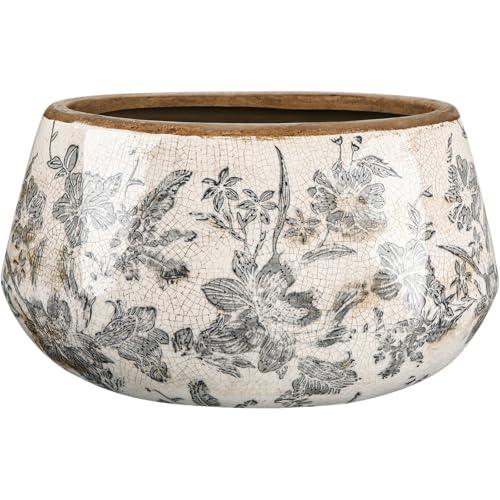 Ninehaoou 7.8 Inch Large Vintage Ceramic Planter Ice Crack Glaze Gray Lily Floral Flower Pot with Drainage Hole Rustic Decorative Plant Pots Gifts for Home Kitchen Office Indoor Outdoor Plants