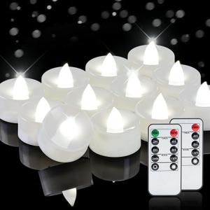 Homemory 24pcs Flameless LED Tea Lights with Remote & Timer, 400+Hours Realistic Flickering Battery Candles for Seasonal, Tabletop, and Centerpieces Decor (Cool White Glow, White Base)