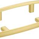 homdiy 20 Pack Brushed Gold Cabinet Handles Curved Gold Pulls for Kitchen Cupboard Brass Drawer Pulls 3 inch Hole Center Solid Zinc Alloy Cabinet Hardware (3in hole centers, Matte Gold)