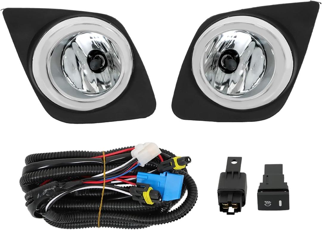 WFLNHB Fog Lights Replacement for Toyota RAV4 2009-2012 with Bulbs Bezels Harness Switch Kit Driving Lamps Fog Lights