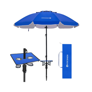 HOMEDEMO 7ft Beach Umbrellas For Sand Heavy Duty Wind, Portable Beach Umbrella UPF 50+ Windproof Outdoor Beach Umbrella with Sand Anchor, Tilt Pole, Carry Bag, Table Tray, Vent and Hook