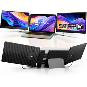 domyfan 14" Laptop Screen Extender, S3 FHD 1080P IPS Triple Portable Monitor Laptop, HDMI/USB-A/Type-C Compatible with Windows/Mac/Android