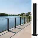 Viuseo Heavy-Duty Glass Railing, 304 Stainless Steel Glass Railing Post with Spigot Slots & Sturdy Base, Balcony, Stairway, Deck, Patio (No handrails) Black Corner Post 41in
