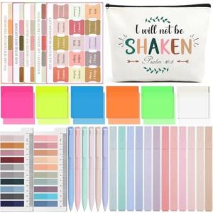 INCOK Bible Journaling Kit - I Will Not Be Shaken Bible Bag Bible Markers Tabs Assorted Colors No Bleed Pastel Aesthetic Highlighters Study Journaling Back to School Supplies Set of 2