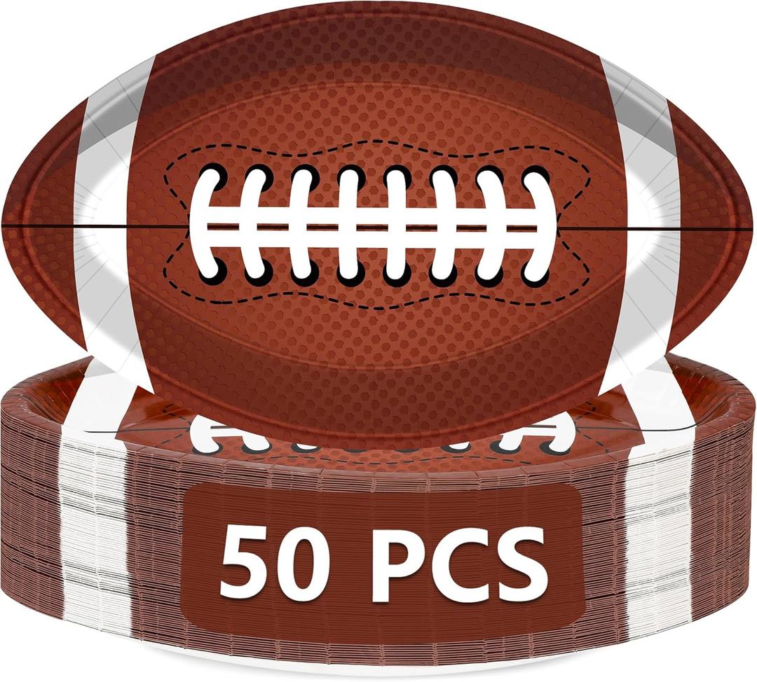 QZYL 50 PCS Football Plates, Football Party Plates, Football Shaped Disposable Paper Plates, Touchdown Party Plates, Football Party Supplies for Football Decorations Sports Birthday Decoration