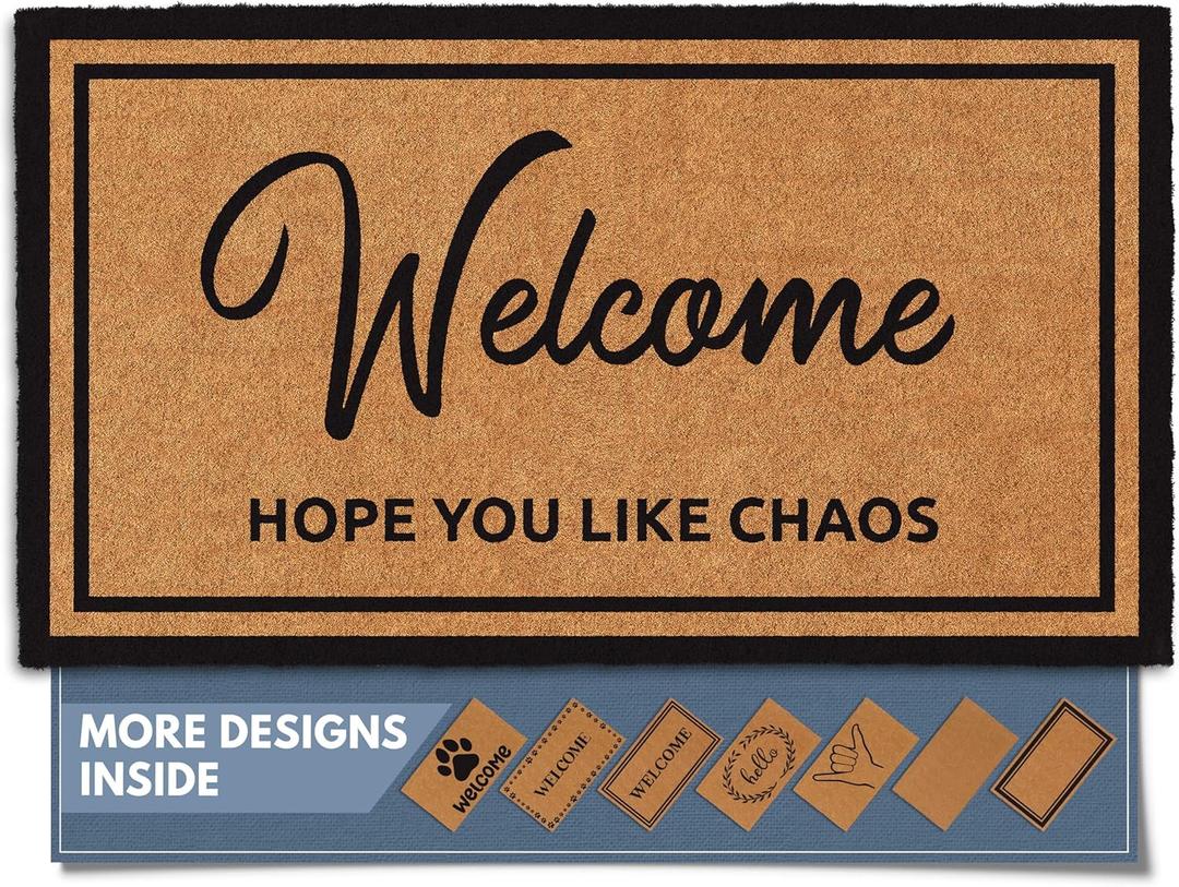 Barnyard Designs Natural Coco Coir Heavy Duty Backing Doormat - Large Cute Non-Slip Front Door Welcome Mat for Outside Entrance or Porch Entry, Brown (17x30, Chaos) (1'5" x 2'6" (Rectangular))