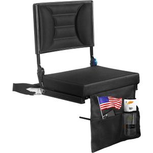 Extra Wide Stadium Seat with Back Support | Adjustable High Back & Thick Padded | Bleacher Chairs with back and Cushion, Includes Cup Holder, Shoulder Strap, Perfect for Concerts, Sports Events-BL (1 PACK)