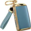 Lucrum Compatible with Mazda Key Fob Cover & Leather Keychain - TPU Case for 3, 6, CX-5 CX-9 CX-30 CX-50 CX-70 (2019-2025) (Blue)
