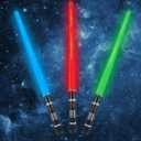 3 Pack 3 Colors Saber Light Up Swords with FX Sound(Motion Sensitive) and Realistic Handle for Kid, Expandable Light Toy for Halloween Dress Up Parties, Xmas Present, Galaxy War Fighters and Warriors