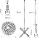 Ceiling Fan Pull Chain Ornaments, 13.6 Inches Fan Pulls Extension Chains Set, Decorative Metal Light Bulb and Fan Cord, Ultra Long 3mm Diameter Beaded Ball Pull Chains for Lamp