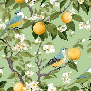 VEELIKE Green Fruit Floral Wallpaper Peel and Stick Vintage Bird Wallpaper for Bedroom Bathroom Kitchen 17.7''x118'' Removable Chinoiserie Wallpaper Green Floral Contact Paper for Cabinets Drawers