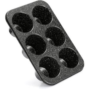 Monfish Jumbo Deep Muffin Pan 6 Extra Large Cup Cupcake Tray Black Granite Finish Muffin Tin Carbon Steel