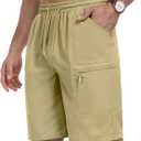 Men's Hiking Cargo Shorts Lightweight Quick Dry Athletic Stretch Shorts for Outdoor Active Zipper Pockets (L)