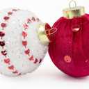 12PCS Christmas Ornaments Balls, 3.15" Red Green Velvet Shatterproof Christmas Tree Decorations with Sparkling Stripes and Dots, Holiday Party Decorative Hanging Baubles