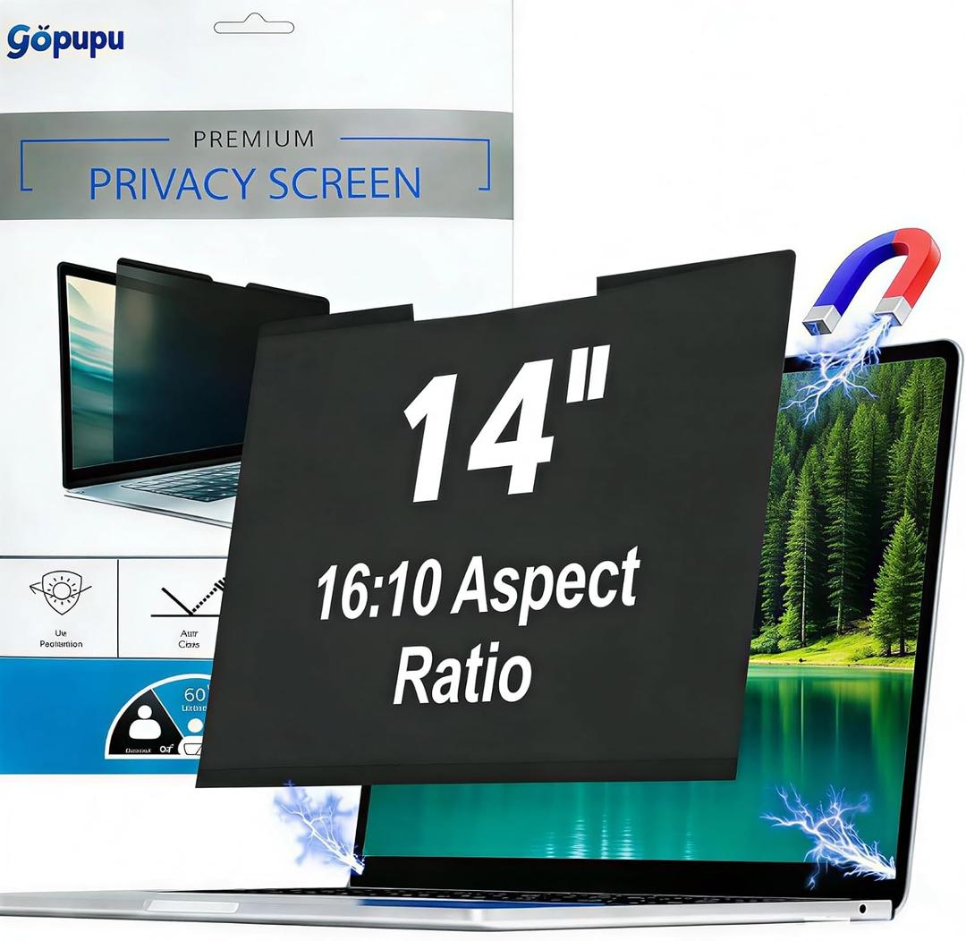Magnetic 14 Inch Laptop Privacy Screen Filter 16:10 Removable Anti Glare Blue Light Anti-Peeping Screen Protector Laptop Privacy Shield Compatible with Chromebook HP Lenovo Thinkpad Dell Asus Samsung
