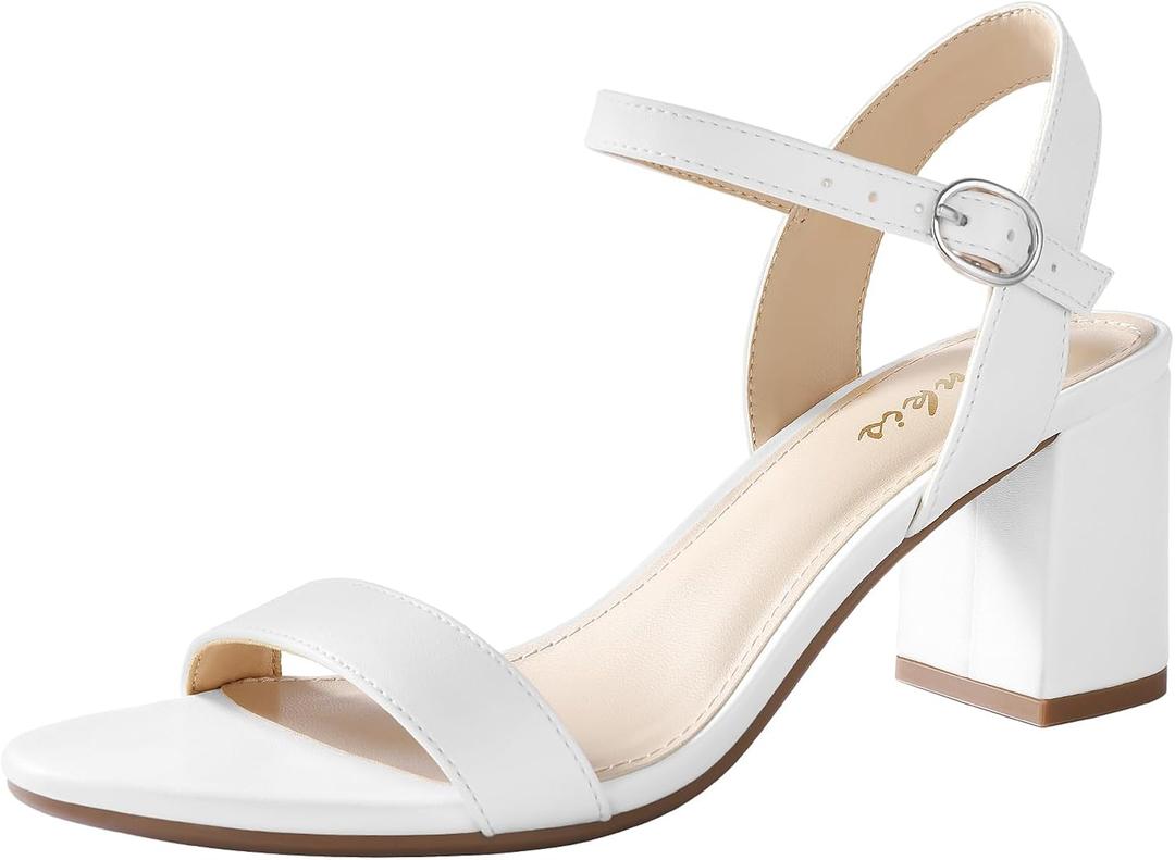 Ankis Nude Black Heels, 2.5'' Block Chunky White Clear Silver Heel Dressy Open Toe Heels For Women Ankle Strap Low Short Thick Strappy Dress Comfortable Sandal Casual Party Wedding Event Summer Shoes, 7.5