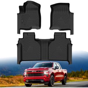Floor Mats for 2019-2026 Chevy Silverado/GMC Sierra 1500 Crew Cab, 2020-2025 Chevrolet Silverado/GMC Sierra 2500HD/3500HD Crew Cab with Rear Under-Seat Storage, Floor Liners for Silverado Accessories