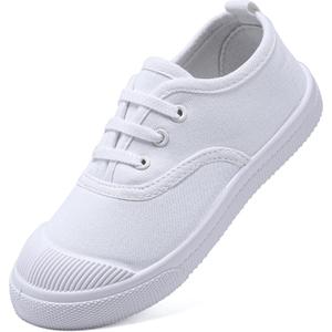 Toddler Kids White Canvas Shoes for Boys Girls Sneakers Slip-on Comfortable Fashion Light Weight Skin-Friendly Causal Running Tennis Shoes (White, 33)