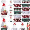 Cholemy 96 Pcs 24 Sets Large Christmas Basket for Gift Empty Bulk 10 x 8'' Gift Basket to Fill with Handles Sturdy Cardboard Box with Xmas Cards Packages Wrapping Bow for Holiday Xmas Party(Creative)