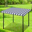 Smiry Square Picnic Table Cloth, Elastic Waterproof Fitted Vinyl Tablecloths, Flannel Backed Buffalo Plaid Table Covers for Dining, Camping, Outdoor (White and Navy, 24" x 24")