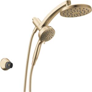 Delta 6-Setting PivotPro 3-in-1 Combination Shower Head with ProClean Spray, Brushed Gold Round Shower Head Rainfall with Handheld Spray, 1.75 GPM, Champagne Bronze 75649CZ