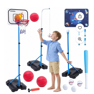 ALLJOY 5 in 1 Kids Basketball Hoop and T Ball Set,Adjustable Basket Ball Stand,Hanging Tee Baseball for Toddlers Boys Girls Ages 3 4 5 6 7 8 9 10 Years Old,Outdoor and Indoor Toys Birthday Gifts