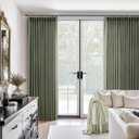 Sage Green Pinch Pleated Linen Curtains 102 Inches Long for Living Room Bedroom with Rings Hooks Clips Back Tab Semi Sheer Curtains Light Filtering Boho Farmhouse Drapes Light Green