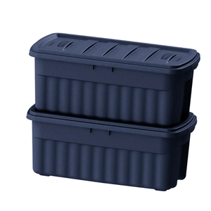 Rubbermaid ECOSense High-Top Storage Totes 28 Gal Pack of 4 Durable, Reusable, Large Plastic Storage Bins with Resting Hinged Lid, Made from Recycled Materials (Blue & Grey)