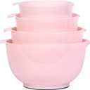 BoxedHome Nesting Plastic Mixing Bowl Set, 4 Piece Mixing Bowl Set with Pour Spouts, Size 1.7, 2.5, 3.5 and 4.5qt, for Prepping, Mixing, Baking, Cooking(2023 New Version, Pink)
