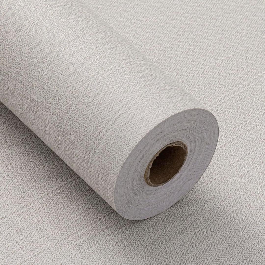 Haimin Fabric Wallpaper Textured Contact Paper (24in X 393in) Peel and Stick Faux Linen Wall Paper Self-Adhesive Vinyl Wallpaper Herringbone Look (Beige)