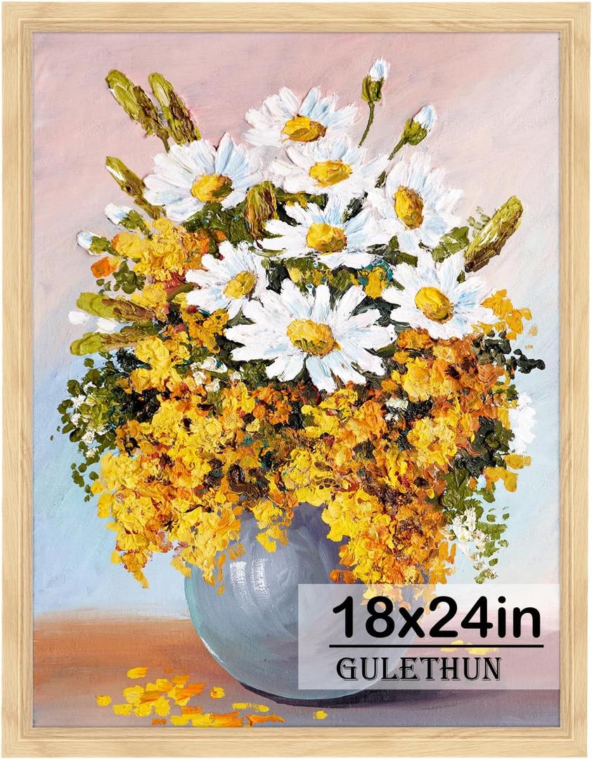 GULETHUN 18x24 Picture Frame, Natural Wood Poster Frame, Home Decor Natural Gallery Frames, Horizontal or Vertical Format, Sturdy, Plexiglass, Large Wall Decor, for Photos, Artworks, Posters