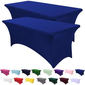 Spandex Table Cover 2 Pack 6Ft Royal Blue Fitted Tablecloths,Washable Wrinkle Resistant Stretch Table Cloth Rectangle for Party Hosting Supplies,Wedding Decorations,Vendor Display,Banquet