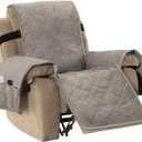 H.VERSAILTEX Thick Velvet Quilted Recliner Covers for Recliner Chair Covers Reclining Chair Slipcover Recliner Couch Cover with Non Slip Backing and Wider Elastic Strap (Oversaized Recliner, Taupe)