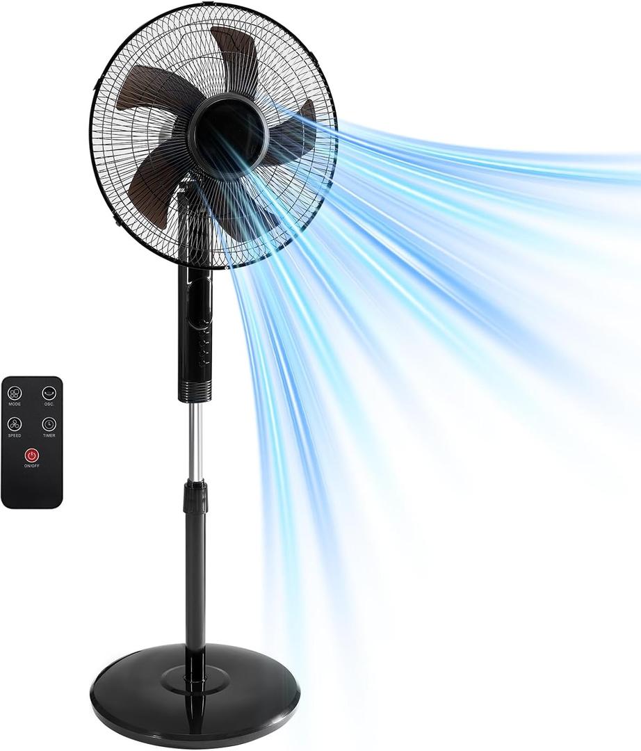 NEWBULIG 17" Pedestal Fans with Remote, Oscillating Standing Fan with 3 Speed & 3 Model, Quiet Timer Stand Up Fan for Indoor, Bedroom, Living Room, Adjustable Height & Tilt Head, Easy Assembly
