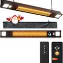 Wall-Mounted Electric Heater Hanging Patio with Light Ceiling Outdoor, 1500W Infrared 9 Heat Levels, 24H Timers, 1s Heating Carbon Fiber Tube Wall Heater for Backyard, Garage