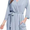 Joyaria Women Bamboo Viscose Robe Super Soft Comfy Summer Cooling Short Lightweight Bathrobe with Pocket S-XXL (Medium, Dark Blue)