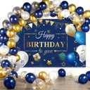 Tatuo Navy Blue Birthday Confetti Balloons Kit Set Photography Backdrop Banner Package for Boys Girls Men Women Birthday Party Decorations Supplies(Navy Blue and Gold)