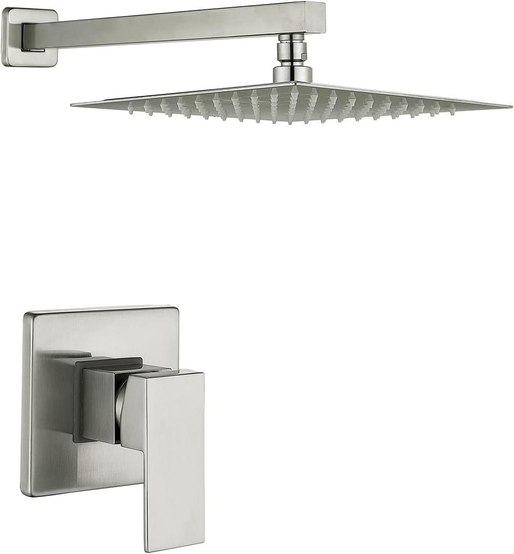 Shower System All Metal Luxury Wall Mounted Shower Faucet Set with 10 Inch Rain Shower Head Shower Faucet Combo Set (Brushed Nickel)