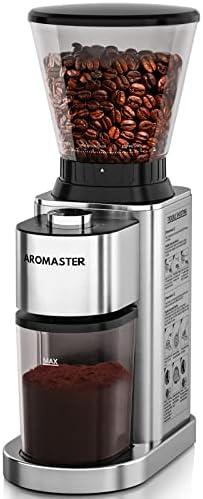Aromaster Burr Coffee Grinder with 48 Grind Settings, Conical Coffee Bean Grinder for Home Use, Stainless Steel,40 Seconds Adjustable Timer, Anti-static, Easy to Clean with Brush