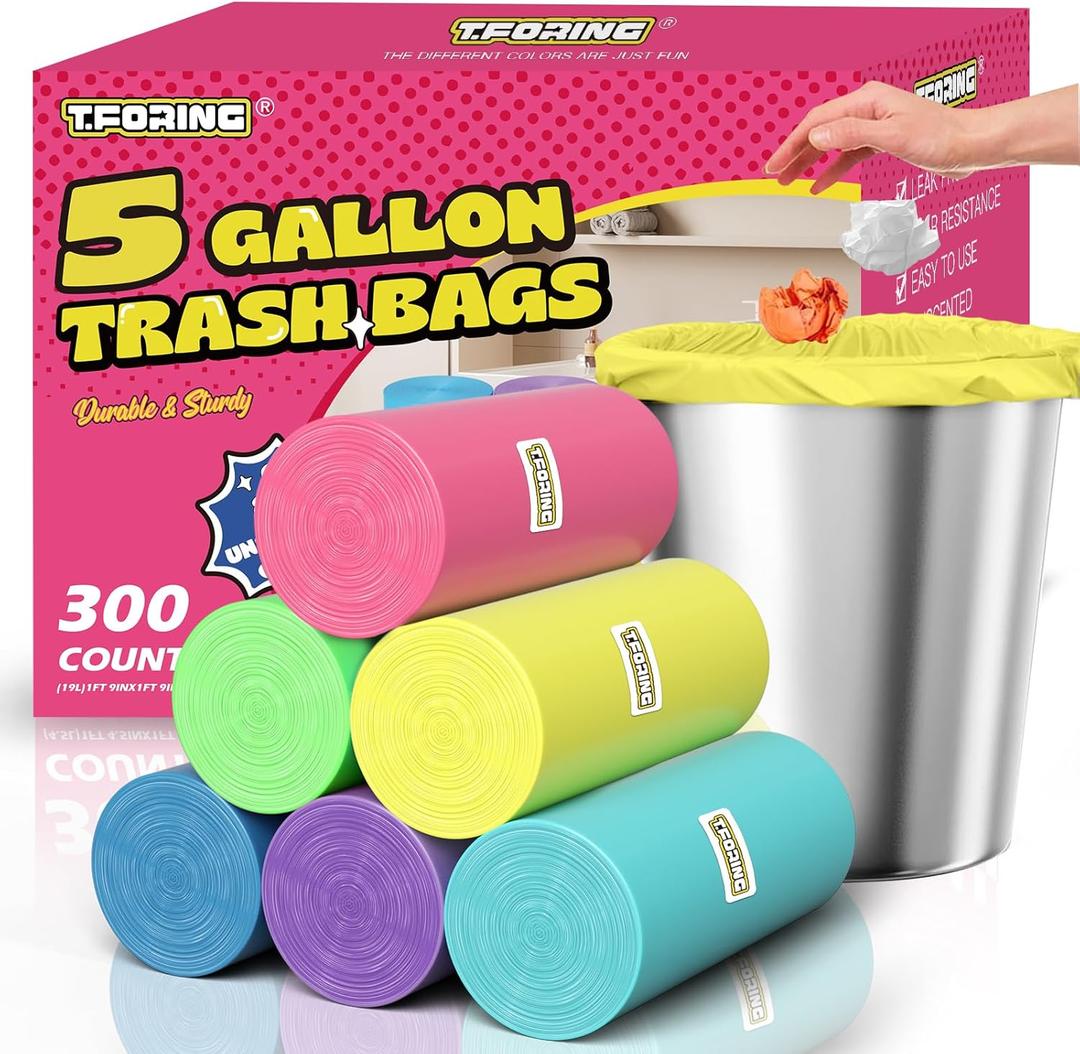 5 Gallon Trash Bags - 300 Count Colored Small Garbage Bags 18 Liter Unscented Wastebasket Liners 0.94 Mil Thick & Leakproof for Home Office Bedroom Bathroom