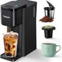 Tastyle Mini Hot and Iced Coffee Maker Single Serve, for K Cup and Ground, 6 to 14 Oz Brew Sizes, with Recipe Book, for Home, Travel, RV, Office and Dorm,Classic Black (2.0 Version)