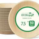 ECOLipak 7.5 Inch Disposable Compostable Plate Like Bamboo Plate, 50 Pack | Disposable Biodegradable, Round Plates Suitable for Party, Dinner