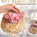 Small Flower Girl Basket Set of 2 - Small Wicker Basket with Handle and Waterproof Lining, 6.3 x 5.12 x 3.75 Inch - Rattan Design for Wedding Flower Petals, Candy, Gift Use, Storage and Home Decor