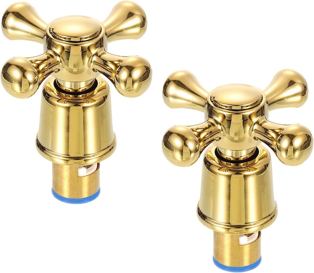 Uxcell 2Pcs Tap Handle, Shower Knobs, Cold Faucet Knob Handles, Alloy Cross-Arm Replacement for Kitchen, Shower, Tub, Gold