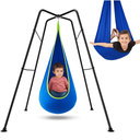 Swing Stand Frame with Sensory Pod Chair and Swings Set Kid Heavy-Duty Metal Swing Frame Hammock Chair Stand Tree Saucer Sensory Round for Kids Adult Indoor Outdoor Backyard Park(Blue)