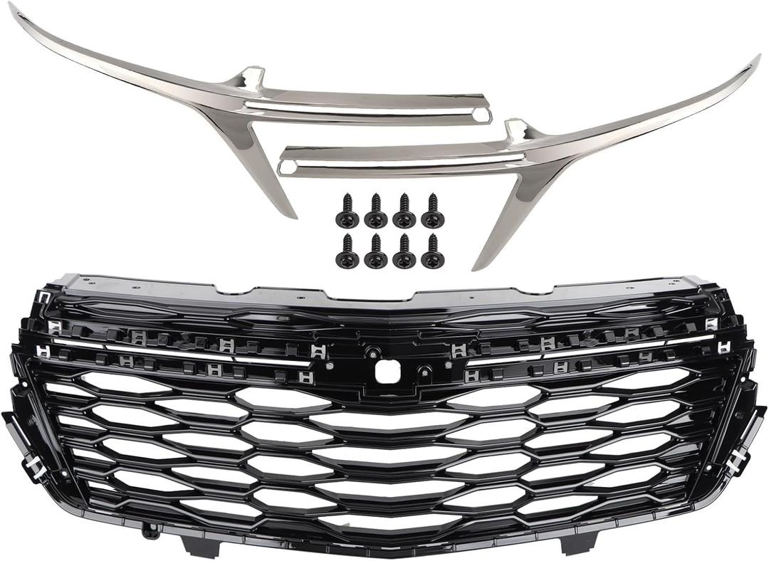 Original Style Chrome+Black Honeycomb Bumper Grille Compatible With 2022-2023 Equinox Front Bumper Mesh Grill Replacement 85562362