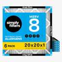 Simply 20x20x1 Air Filter, Merv 8, MPR 600, 6 Pack, Furnace Air Filter for HVAC (Actual Size: 19.75"x19.75"x0.75") DUST, Pet, & Allergy Control