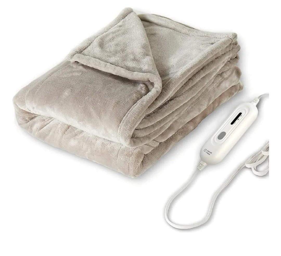 Tefici Electric Heated Blanket Throw, Super Cozy Soft 2Layer Flannel 50" x 60" Heated Throw with 3 Heating Levels & 4 Hours Auto Off, Machine Washable, ETL&FCC Certified, Home Office Use,Camel